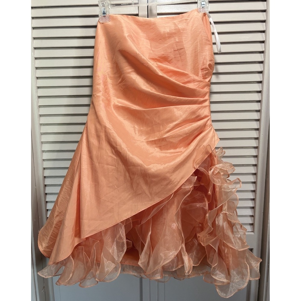 DJ-Jaz Orange Strapless Dress Knee Length,‎ Ruffle Size 12 Zip Back Gathered